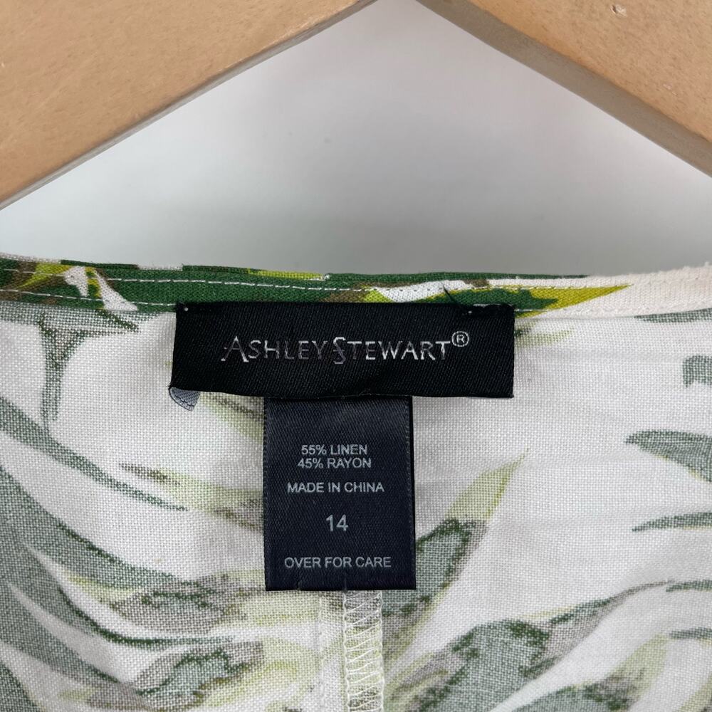 NEW ASHLEY STEWART Blouse Size 14 Linen Blend Tropical Coastal Breathable NWOT - Picture 5 of 13